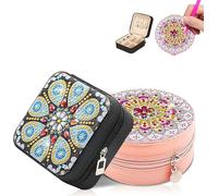 Coaroly 2Pcs Set 5D Diamond Painting Kit, 10×10×5cmSquare & Round Edged Jewellery Storage Box, Bright Blue Mandala Pattern, DIY Trinket Organiser, Birthday Mother’s Day Craft Gift for Beginners