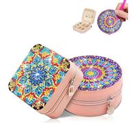Coaroly 2Pcs Set 5D Diamond Painting Kit, 10×10×5cmSquare & Round Edged Jewellery Storage Box, Multicolour Mandala Pattern, DIY Trinket Organiser, Birthday Mother’s Day Craft Gift for Beginners