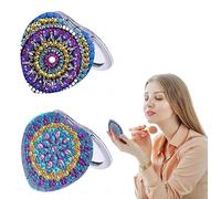 Coaroly 2Pcs Set 5D Diamond Painting Kit, Heart Colour Diamond Mandala Foldable Double Sided Compact Mirror, Pocket Portable Makeup Mirror DIY Craft Kit