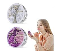 Coaroly 2Pcs Set 5D Diamond Painting Kit, Round Gradient Floral Mandala Foldable Double Sided Compact Mirror, Pocket Portable Makeup Mirror DIY Craft Kit