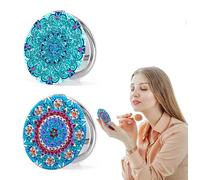 Coaroly 2Pcs Set 5D Diamond Painting Kit, Round Layer Ring Mandala Foldable Double Sided Compact Mirror, Pocket Portable Makeup Mirror DIY Craft Kit
