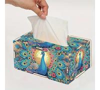 Coaroly Diamond Painting Tissue Box Desktop Decoration, DIY Cube Portable Office Home Dressing Table Tissue Storage Rack Napkin Holder(Blue Peacock)
