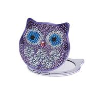 Coaroly Purple Owl DIY Diamond Painting Compact Mirror, 2.75 Inch, Magnifying, Vintage Style, Handheld