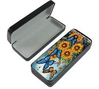 Coaroly Sunflowers and butterflies-5D Diamond Painting Set DIY Glasses Case Storage Box, Leather Handmade Diamond Craft Gift Art Glasses Case