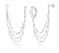COARVXA 925 Sterling Silver Four Cubic Zirconia Double Piercing Dangle Three Chain Double Piercing Earrings Gift Jewelry for Women, Sterling Silver, Zircon