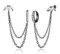 COARVXA 925 Sterling Silver Gold Plated Cubic Zirconia Double Piercing Dangle Chain Huggie Hoop Earrings Jewelry Gifts for Women, Sterling Silver, Zircon