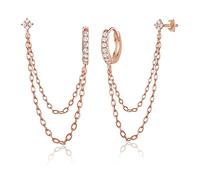 COARVXA 925 Sterling Silver Gold Plated Four Cubic Zirconia Flower Stud Earrings Double Piercing Dangle Chain Huggie Hoop Earrings Four Cubic Zirconia Jewelry Gifts for Women, Sterling Silver, Zircon