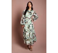 Coast 3/4 Puff Sleeve Printed Jacquard Midaxi Dress In Sage sage