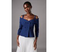 Coast 3/4 Sleeve Off Shoulder Peplum Jacket In Navy navy 12