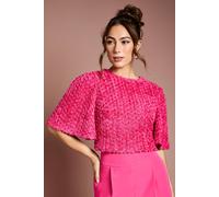 Coast 3D Floral Blouse With Organza Tie In Hot Pink hot pink 14