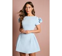 Coast 3D Flower Shoulder Short Sleeve Crepe Mini Dress In Blue blue 14