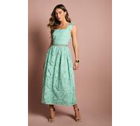 Coast 3D Flower Trim Lace Midi Dress In Teal teal 12