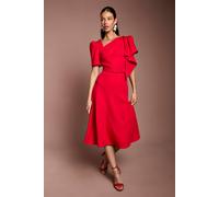 Coast Women's Asymmetric Neckline Short Sleeve Belted Crepe Midi Dress in Red | Size: 16