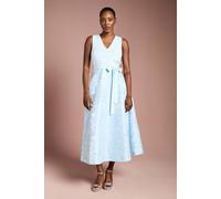 Coast Bandage Bodice Midi Dress With Jacquard Skirt In Light Blue light blue 14