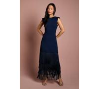 Coast Bandage Knit Fringed Hem Midi Dress In Navy navy