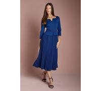 Coast Bandage Long Sleeve Dress with Pleated Skirt, 12, Navy
