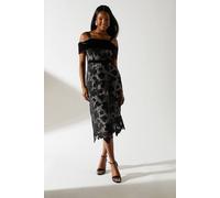 Coast Bardot Detail Velvet Lace Pencil Dress With Contrast Lining In Black black 10