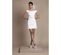 Coast Bardot Fit And Flare Button Detail Mini Wedding Dress In Ivory ivory 12