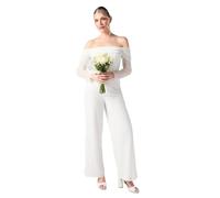 Coast Bardot Long Sleeve Corset Bridal Jumpsuit, 14, Ivory