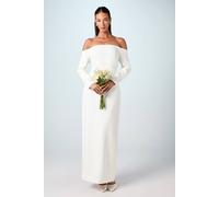 Coast Bardot Long Sleeve Crepe Column Wedding Dress In Ivory ivory 12