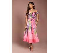 Coast Bardot Pleated Floral Printed Midi Dress In Pink pink