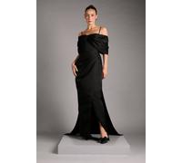Coast Bardot Satin Dress With Bow Back Detail In Black black 8