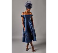 Coast Bardot Twill Midi Dress With Lace Trim In Navy navy 8