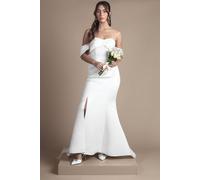 Coast Bardot Twist Structured Satin Maxi Wedding Dress With Fishtail Train In White white 14