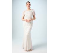 Coast Beaded Tulle Wedding Dress With Cap Sleeve In Nude nude