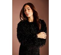 Coast Women's Black Faux Feather Fur Cropped Jacket | Size: 12