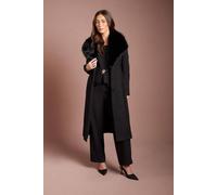 Coast Women's Black Faux Fur Collar Occasion Belted Midi Coat | Size: 18