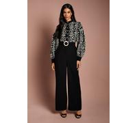 Coast Blouson Sleeve Belted Wide Leg Jumpsuit In Mono mono 10