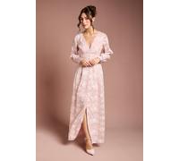 Coast Blouson Sleeve V Neck Sequin Floral Mesh Midaxi Dress In Blush blush 8