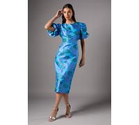Coast Blue Floral Puff Sleeve Midi Dress blue