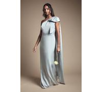 Bow And Drape Detail One Shoulder Satin Bridesmaid Dress Coast Sage 18