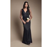 Coast Bow Back V Neck Satin Bridesmaid Dress In Black black