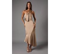 Coast Bow One Shoulder Asymmetric Satin Midi Dress In Bronze bronze 16