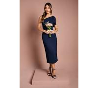 Coast Bow One Shoulder Midi Bridesmaid Dress In Navy navy 14