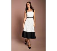 Coast Women's Bow Shoulder Floral Lace Midi Dress in Mono | Size: 16