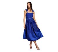 Coast Bow Shoulder Square Neck Lace Midi Dress, 10, Cobalt
