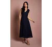 Coast Bow Shoulder V Neck Lace Midi Dress In Navy navy 8