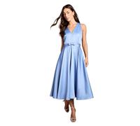 Coast Bow Trim V Neck Volume Skirt Midi Dress, 8, Slate Blue