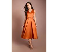 Coast Bow Trim V Neck Volume Skirt Midi Dress In Rust rust