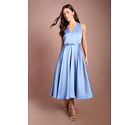 Coast Bow Trim V Neck Volume Skirt Midi Dress In Slate Blue slate blue