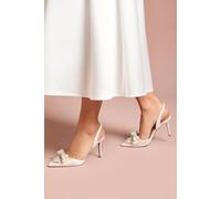 Coast Bridal Selena Satin Pearl Bow Pointed High Stiletto Heel Slingback Court Shoes In White white 7