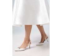 Coast Bridal Wide Fit Sammi Satin Diamante Bow Brooch Slingback Kitten Heel Court Shoes In White white 8