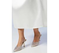 Coast Bridal Wide Fit Tilly Faux Leather Diamante And Pearl Sling Back Pointed Court Shoes In White white 8