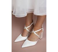 Coast Bridal Wide Fit Treat Satin Cross Strap Pointed Block Heel Court Shoes In White white 8