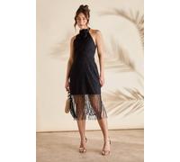 Coast Broderie Embellished Fringe Halter Dress In Black black 12