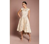 Coast Cap Sleeve High Low Jacquard Midi Dress In Champagne champagne